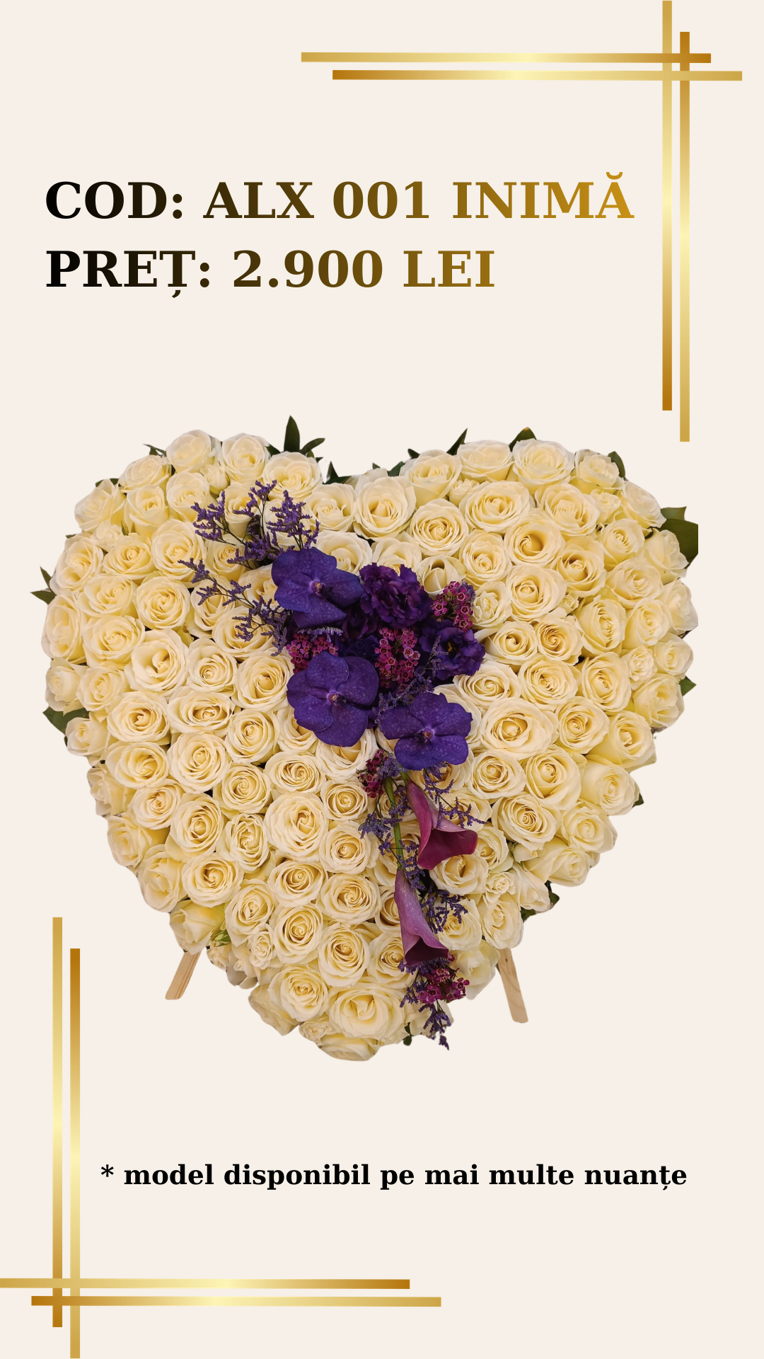 Inima Funerara ALX 001 - Trandafiri Albi cu Accent Mov Coroana Funerara ALX 001 - Trandafiri Albi cu Accent Mov - imagine 1