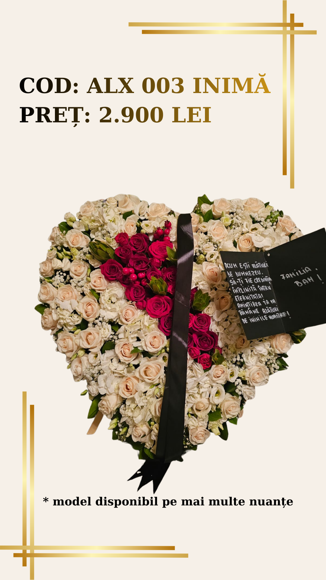 Inima Funerara ALX 003 - Trandafiri Albi si Rosii Coroana Funerara ALX 003 - Trandafiri Albi si Rosii - imagine 1