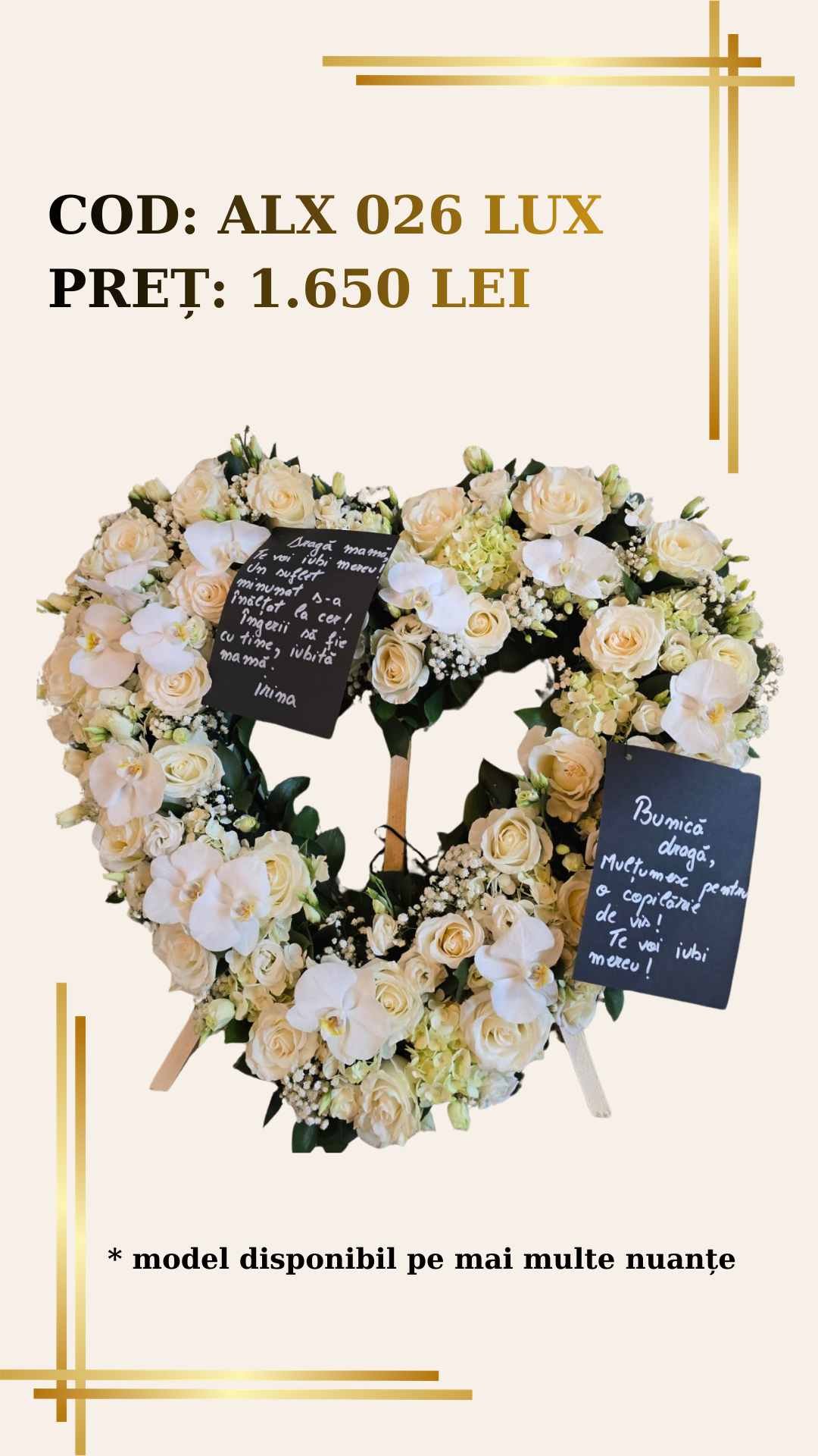 Inima Funerara ALX 026 – Lux Albi cu Orhidee Phalaenopsis Inima Funerara ALX 026 – Lux Trandafiri Albi cu Orhidee Phalaenopsis - imagine 1